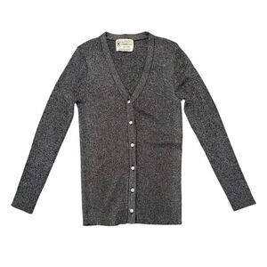 Vintage Bandini Silver Metallic Cardigan Sweater V-Neck Button Front‎ M